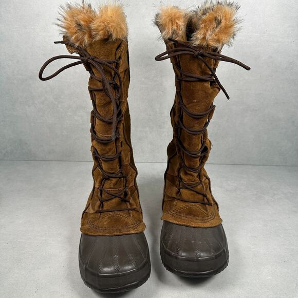 Sorel Boots Womens 7 Brown Cate of Alexandria 8 Faux Fur Waterproof Winter RARE - Picture 2 of 13